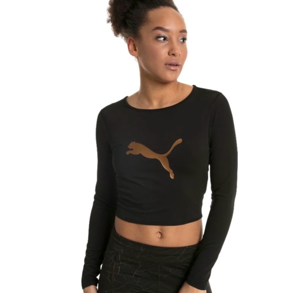 Puma Women's Black and Gold Long Sleeve Top